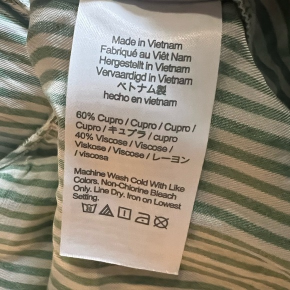 J.Crew Drapey Cupro Blend Ruffle Trim Striped Shirt White/Green size M - Picture 8 of 9